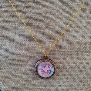 Chic Pink And Red Floral Wooden Pendant Necklace